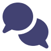A blue icon of two comment speech bubbles.
