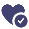 A blue icon of a heart with a circle checkmark next to it.