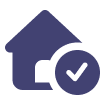 A blue icon of a house with a checkmark next to it.