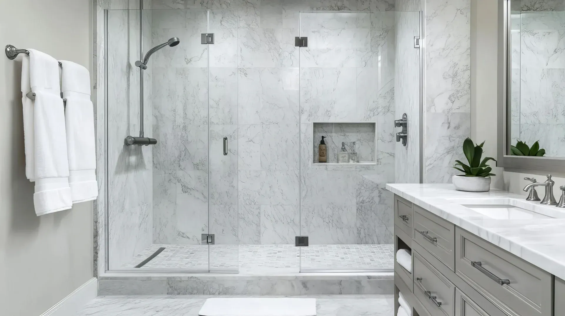 elegant-walk-in-shower-white-marble-farmington-ar-Twist & Spout