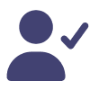 A blue icon of a person with a checkmark next to it.